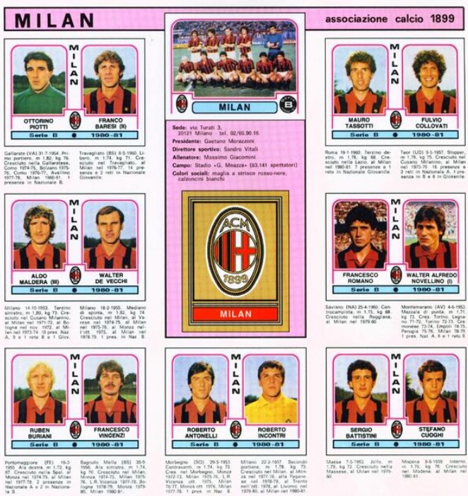 Un joven Baresi en la plantilla del AC Milan que estuvo en la Serie B