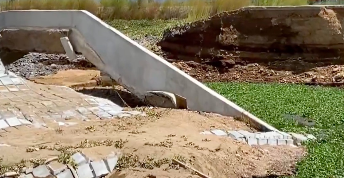 Colapso en estructura del Parque Ecológico Lago de Texcoco / Captura de pantalla