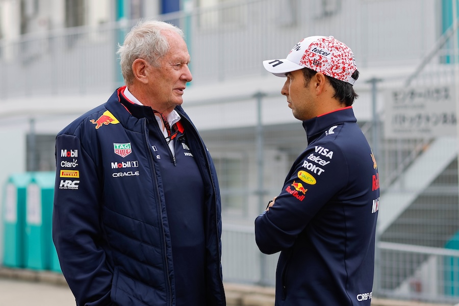 Helmut Marko y Checo Pérez