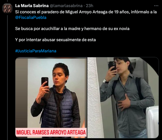 #JusticiaParaMariana: Buscan a Miguel Ramses "N", quien apuñaló a la mamá de su exnovia en Puebla