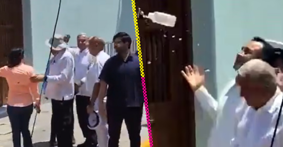 Lanzan botellazo de agua a AMLO durante gira por Veracruz