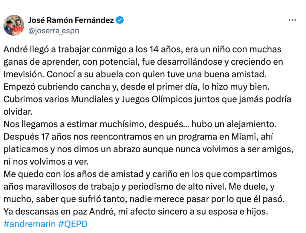 El mensaje de José Ramón Fernández a André Marín 