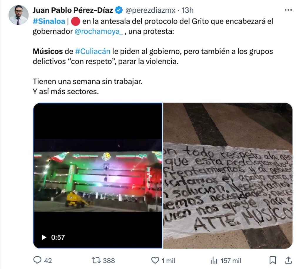 El otro 15 de septiembre: La protesta de músicos de banda sinaloense para exigir fin a la violencia en Culiacán