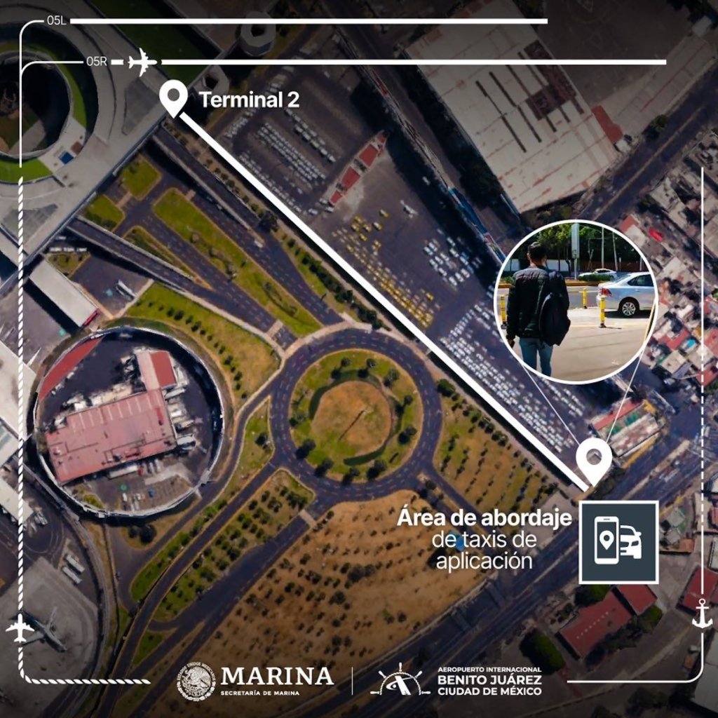 El punto para abordar taxis por aplicación desde la Terminal 2.