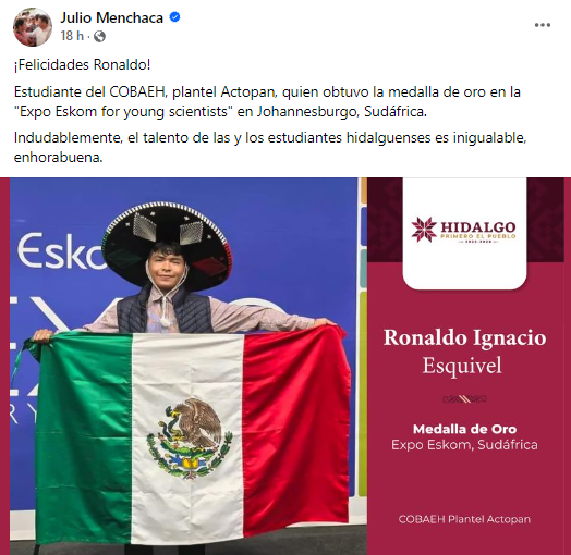 Ronaldo Ignacio Esquivel, el joven mexicano de Bachilleres que ganó oro en Expo mundial de Ciencia