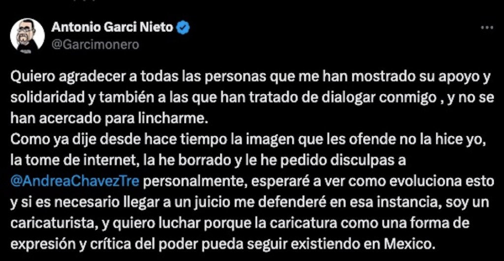 Mensaje del caricaturista Antonio Garci Nieto 