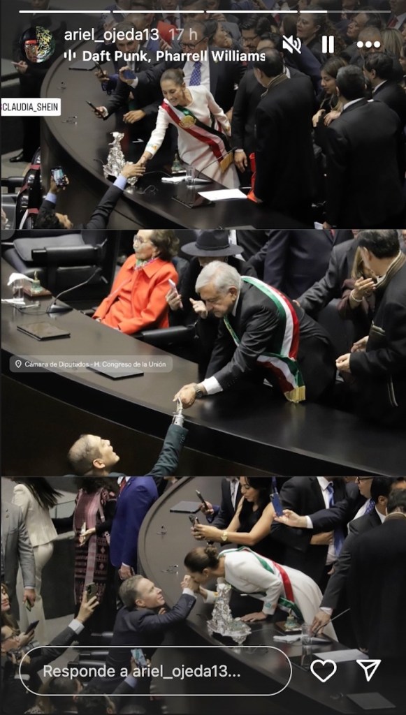 Claudia Sheinbaum besa la mano de Manuel Velasco.