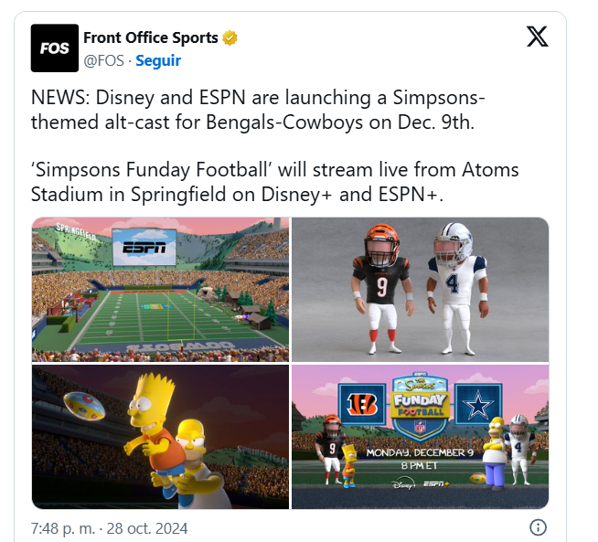 Cowboys y Bengals jugarán al estilo Los Simpson en Monday Night Funday Football