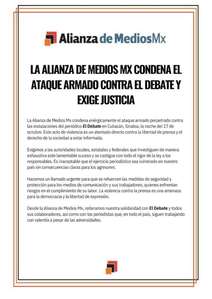 Sigue la violencia en Culiacán: Balacean las oficinas del Debate