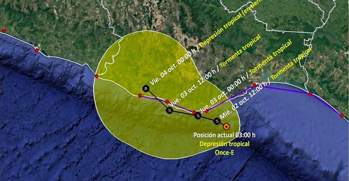 Trayectoria de depresión tropical Once-E