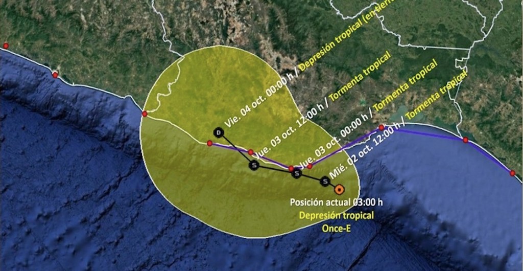 Trayectoria de la depresión tropical Once-E, 3-10-24