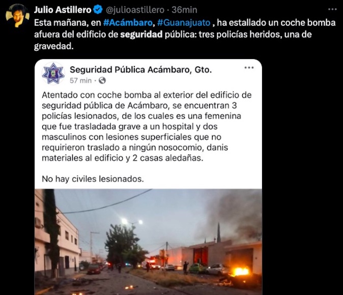 Explota coche bomba en Guanajuato 