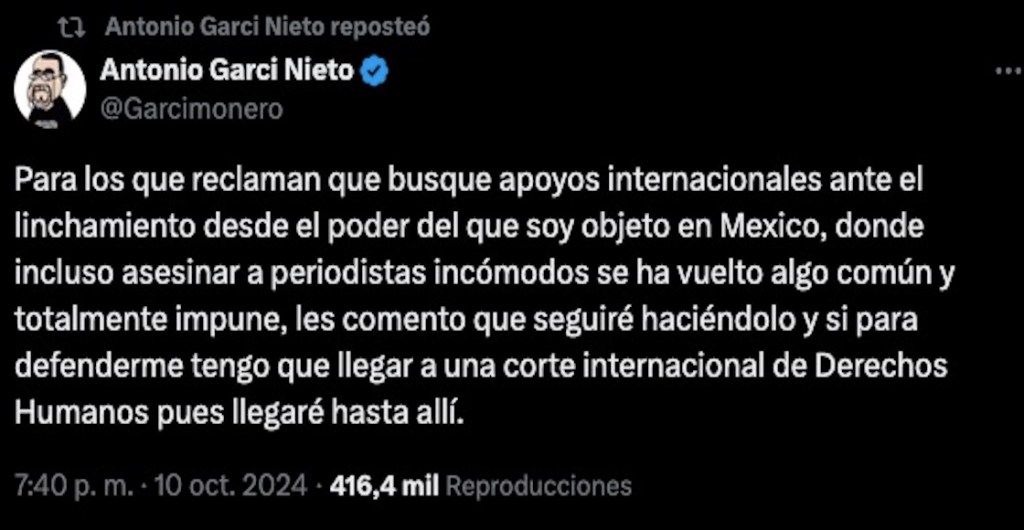 Garci Nieto acusa persecución política