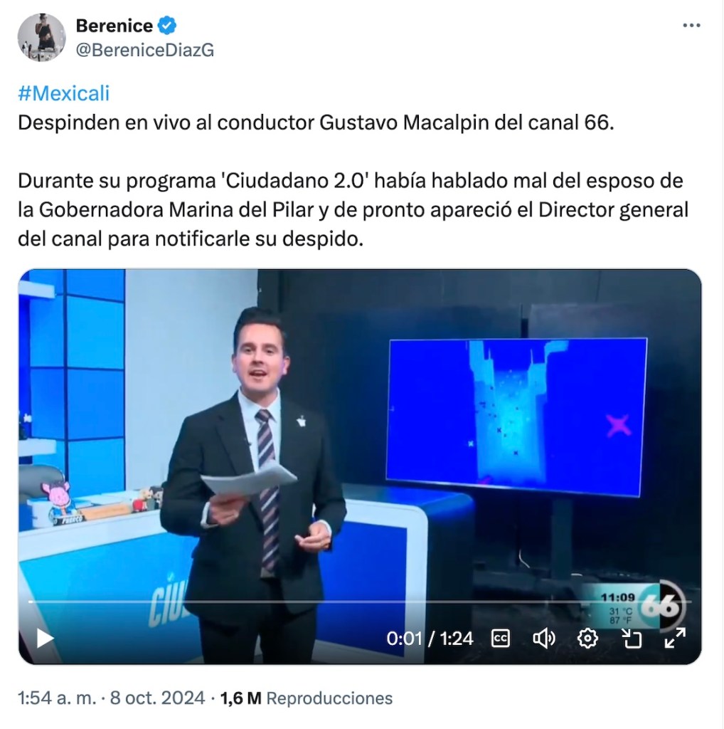 Despiden en vivo al conductor Gustavo Malcapin después de criticar a esposo de la gobernadora de Baja California