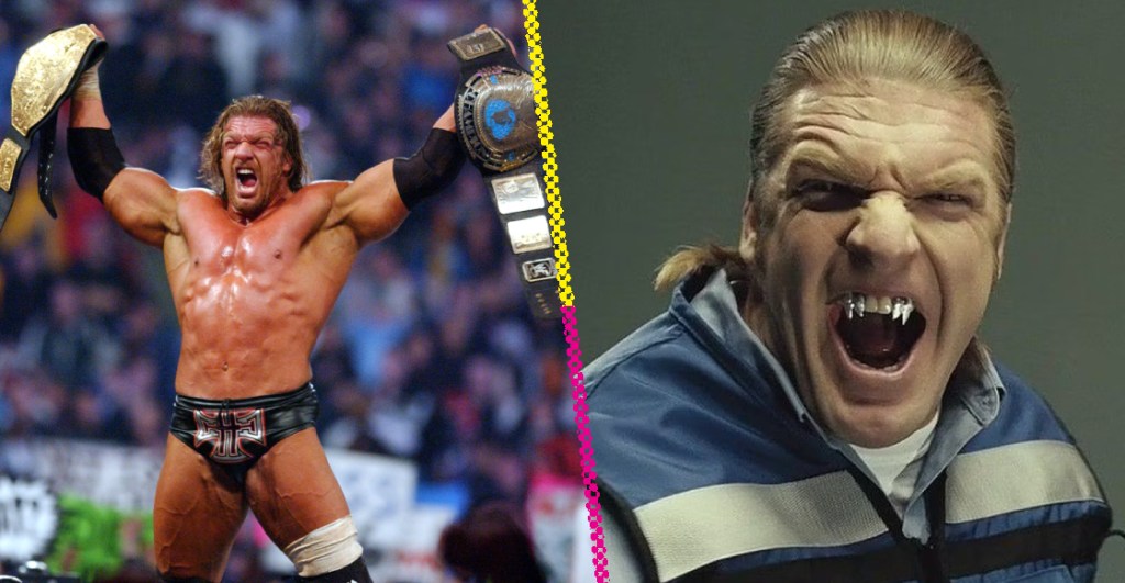 Triple H como campeón indiscutido en 2002 y como vampiro en Blade