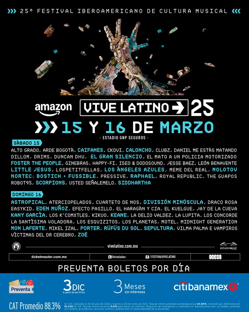 Cartel del Vive Latino 2025: Lineup completo, fechas y boletos