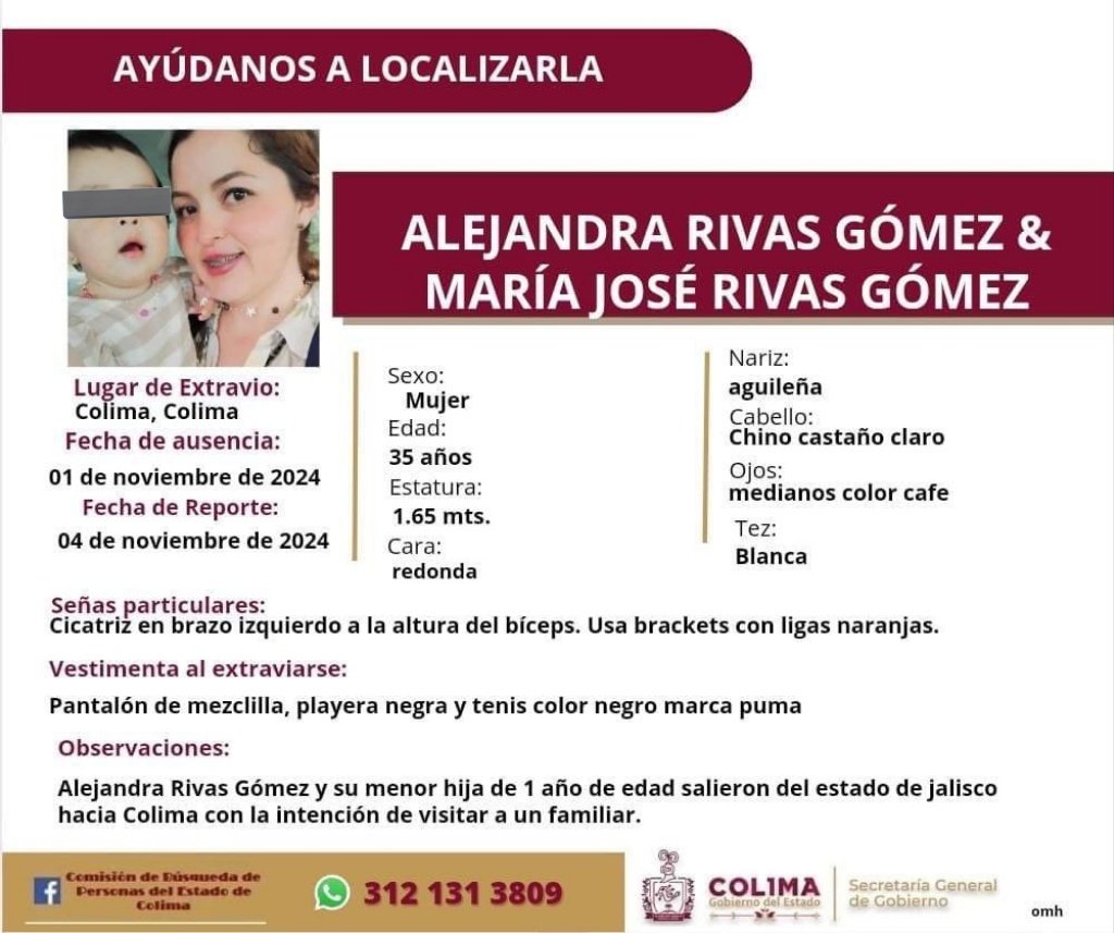 Localizan sin vida a Alejandra Rivas Gómez, mujer que desapareció junto a su bebé en Colima 