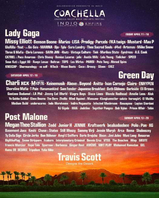 Lady Gaga, Green Day y Post Malone: Revelan el cartel para Coachella 2025 