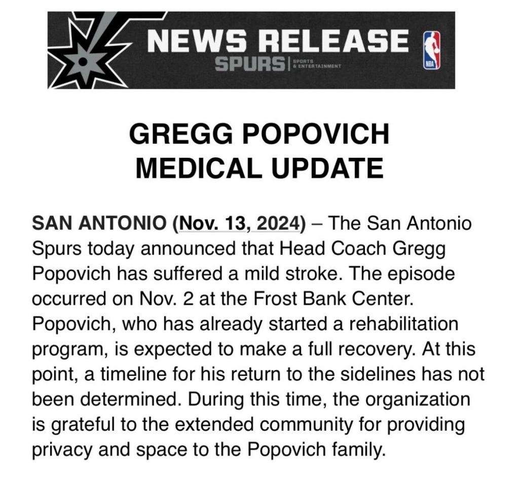 Gregg Popovich sufre derrame cerebral