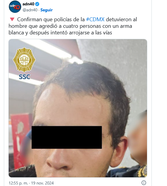 Metro CDMX: Hombre ataca con cuchillo a 4 pasajeros y se arroja a las vías en Tacubaya