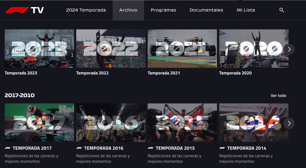 F1TV archivo para revivir carreras