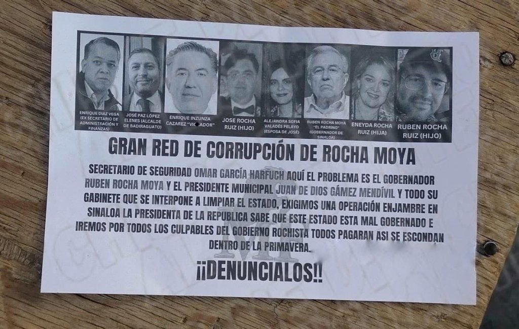 Lanzan volantes para denunciar red de corrupción de Rubén Rocha Moya, en Culiacán 