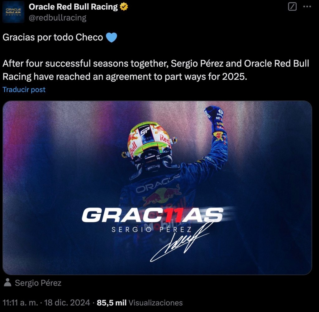 Reacciones a la salida de Checo aPérez de Red Bull