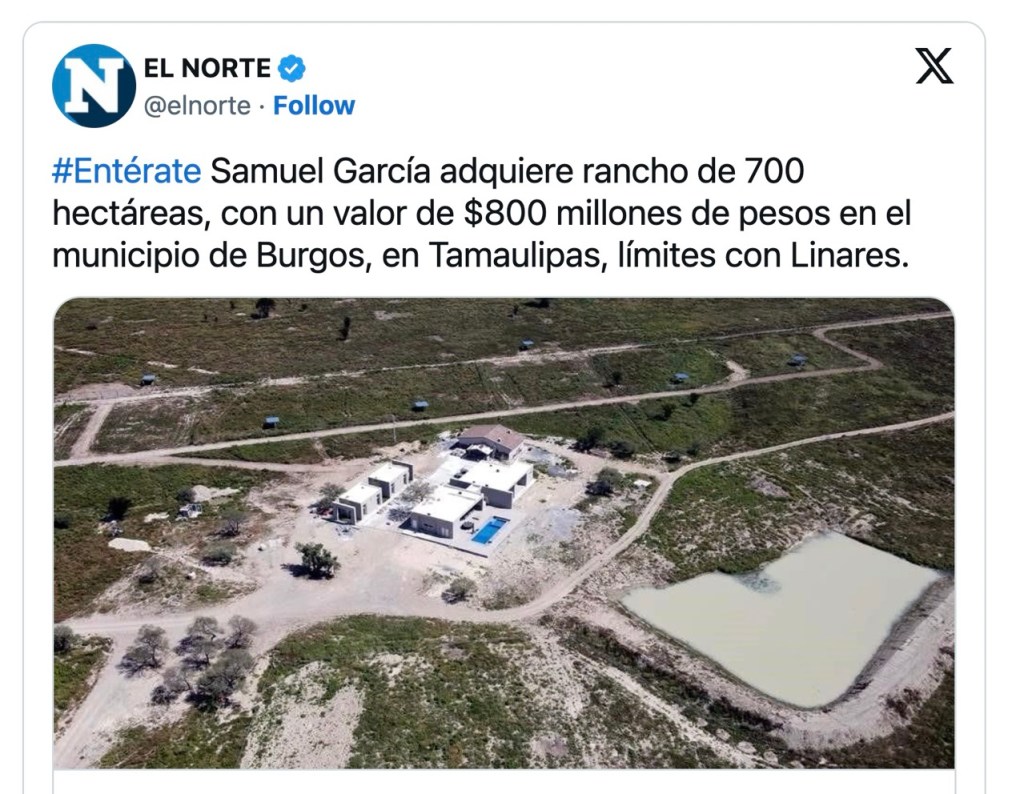 Samuel García adquiere terreno de 800 millones de pesos