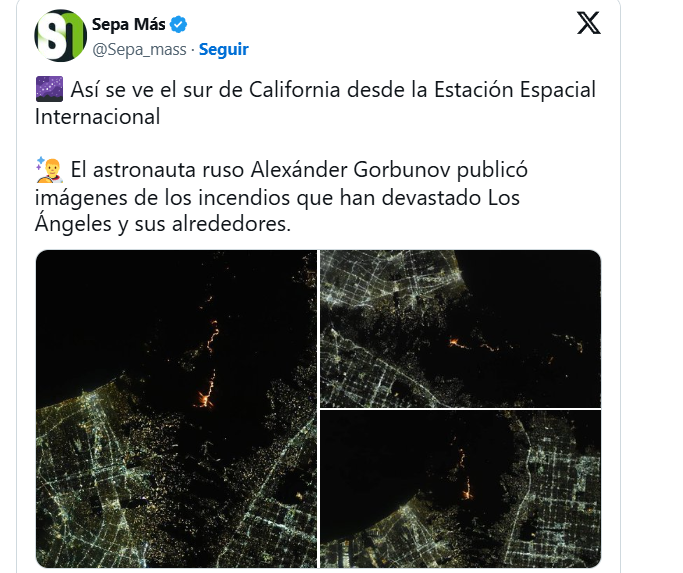 Así se ven los incendios en Los Ángeles desde el espacio