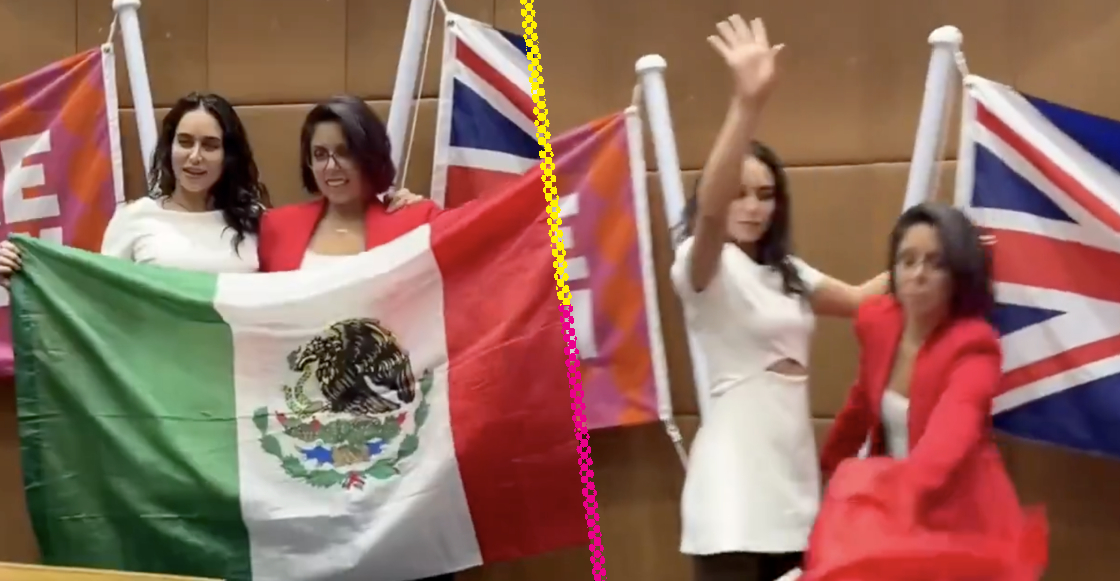 Elsa García tira al suelo la bandera de México