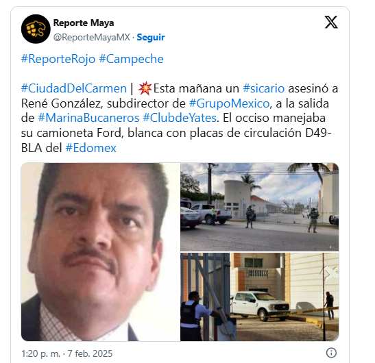 Asesinan en Campeche a René González Valenzuela, directivo de Grupo México