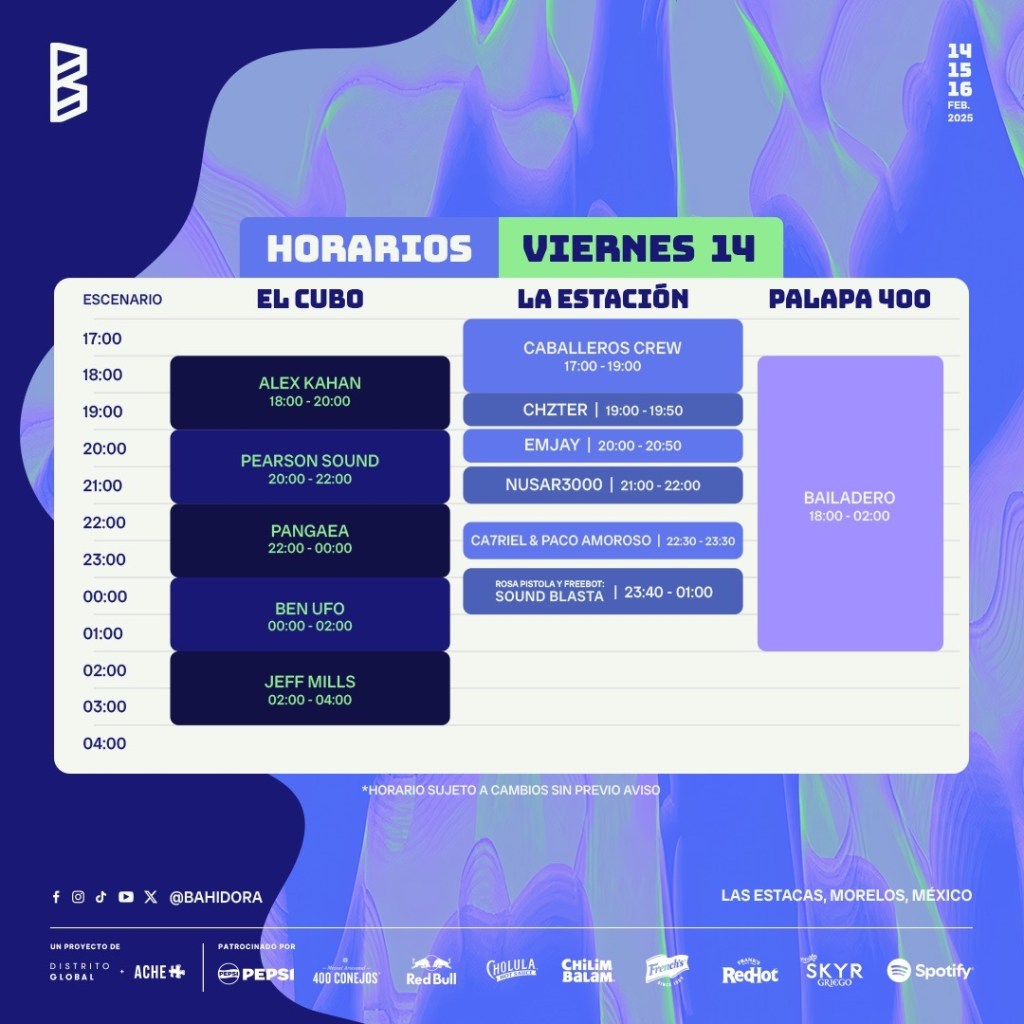 Horarios de Bahidorá 2025