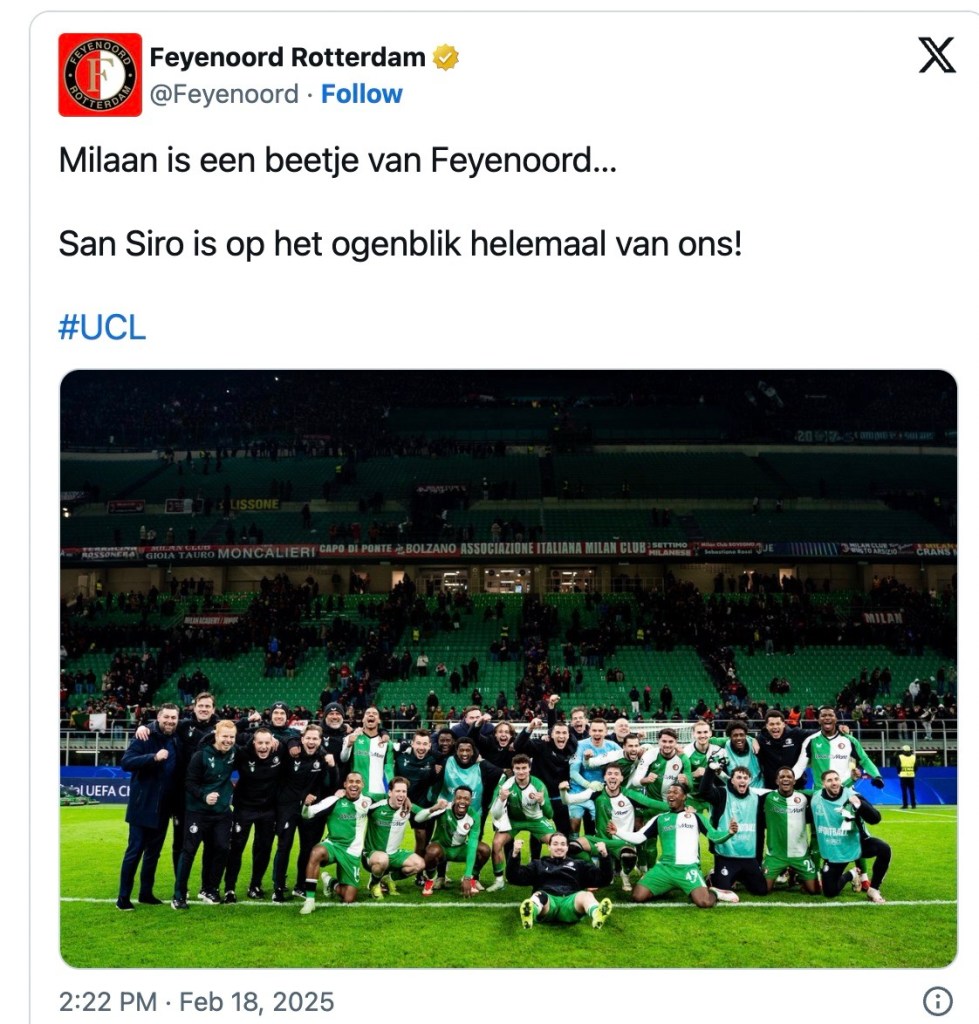 Cuándo fue la última vez que Feyenoord jugó octavos de final en la Champions League