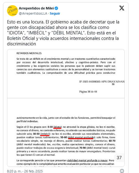 "Idiota", "Imbécil" y "Débil mental": Gobierno de Milei legaliza insultos a personas con discapacidad