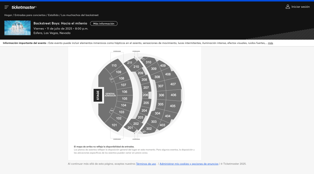 Mapa para los conciertos de los Backstreet boys en The Sphere de Las Vegas