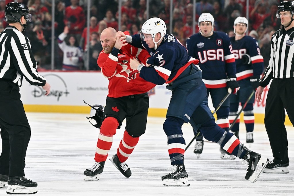 Pelea en hockey entre canadienses y estadounidenses