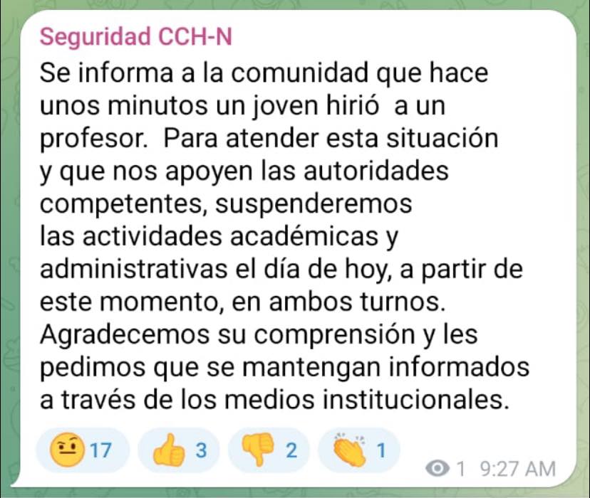 Alumno del CCH Naucalpan apuñala a profesor