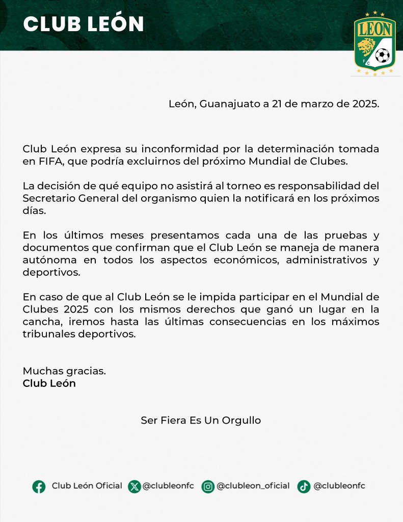 Comunicado oficial del León