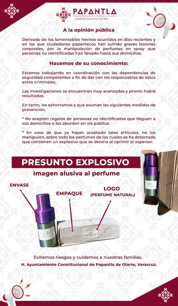 Paquetes explosivos de perfumes tienen en alerta a Veracruz